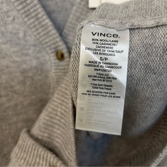 Vince Wool & Cashmere Cardigan in Med Heather Grey Size S - Picture 8 of 9